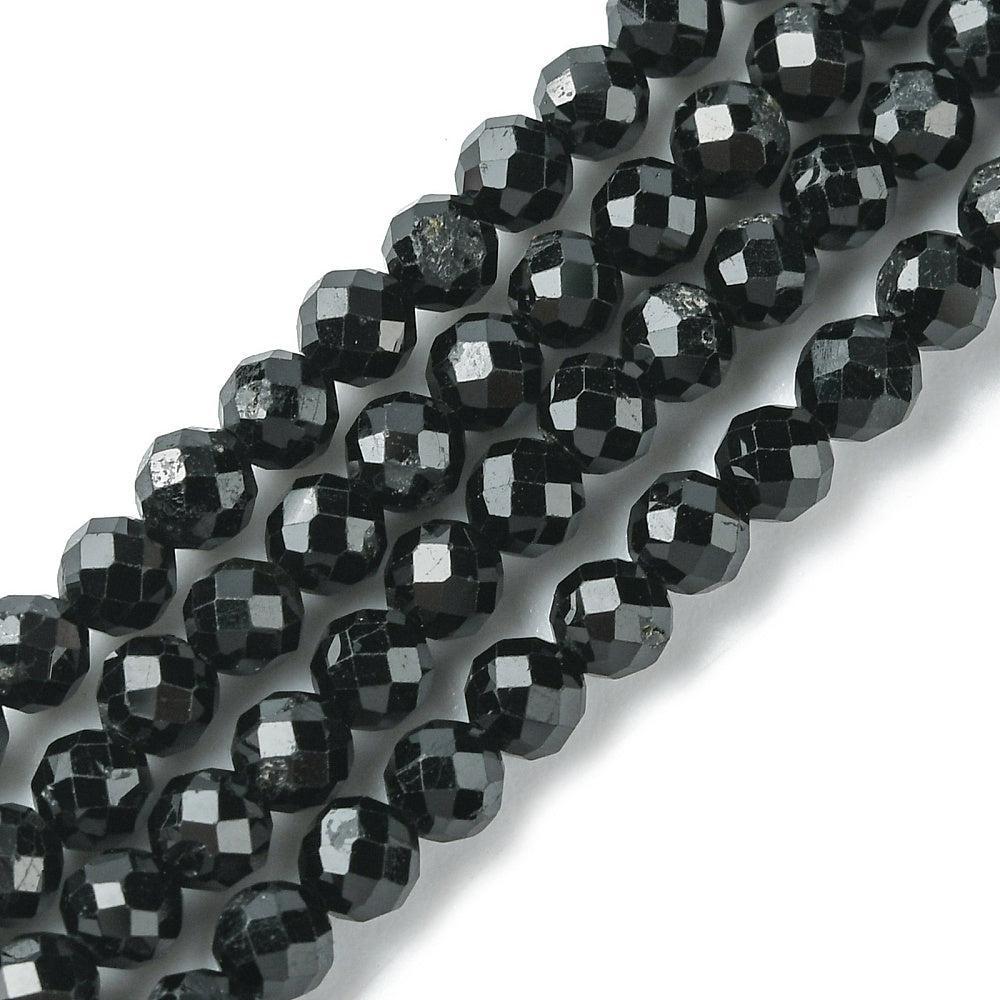 Kralen edelsteen toermalijn zwart faceted 4mm - ±94 stuks-bedels-Kraaltjes van Renate