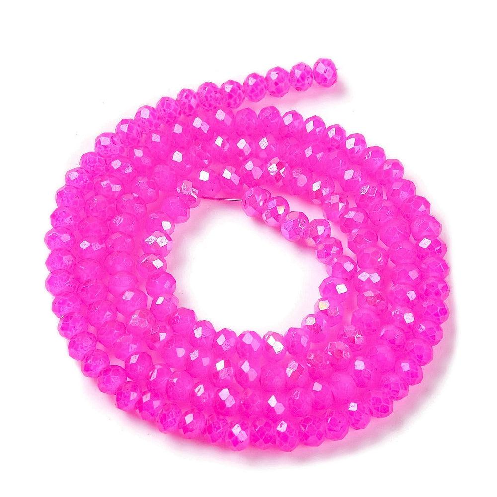 Kralen facet AB plated magenta 3x2mm- ±150 stuks-ketting-Kraaltjes van Renate