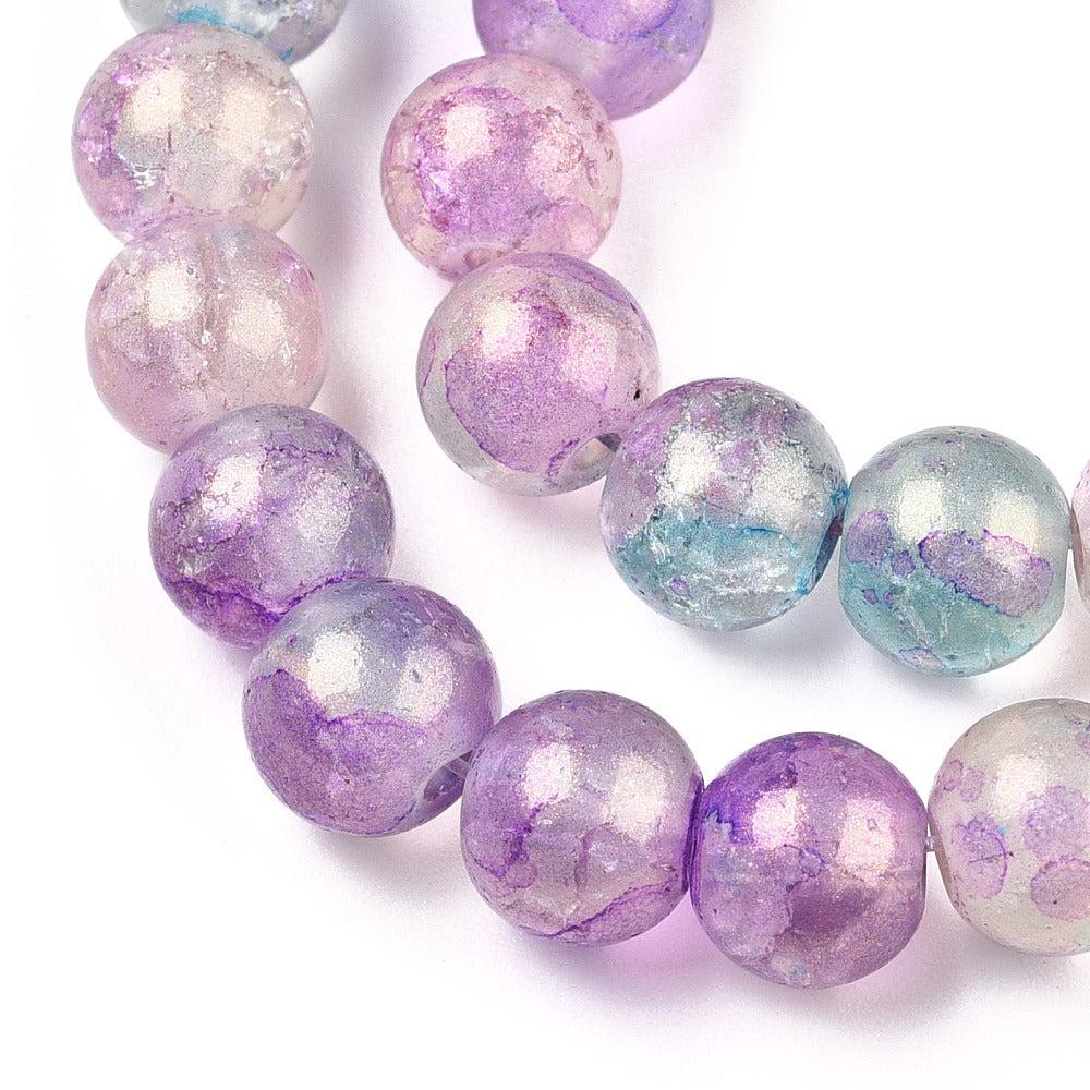 Kralen glas crackle glitter pastel 6mm- ±147 stuks-ketting-Kraaltjes van Renate