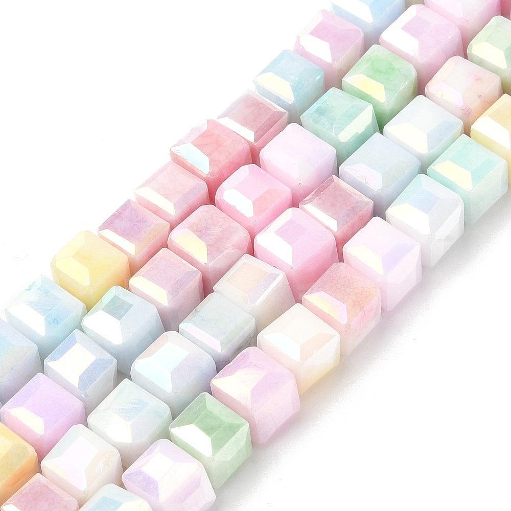 Kralen glas faceted vierkant pastel 6mm- per 10 stuks-Kralen-Kraaltjes van Renate