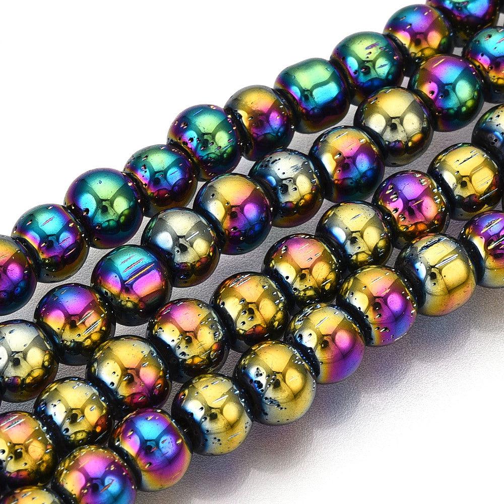 Kralen glas luster plated rainbow zwart 6mm- ±137 stuks-ketting-Kraaltjes van Renate