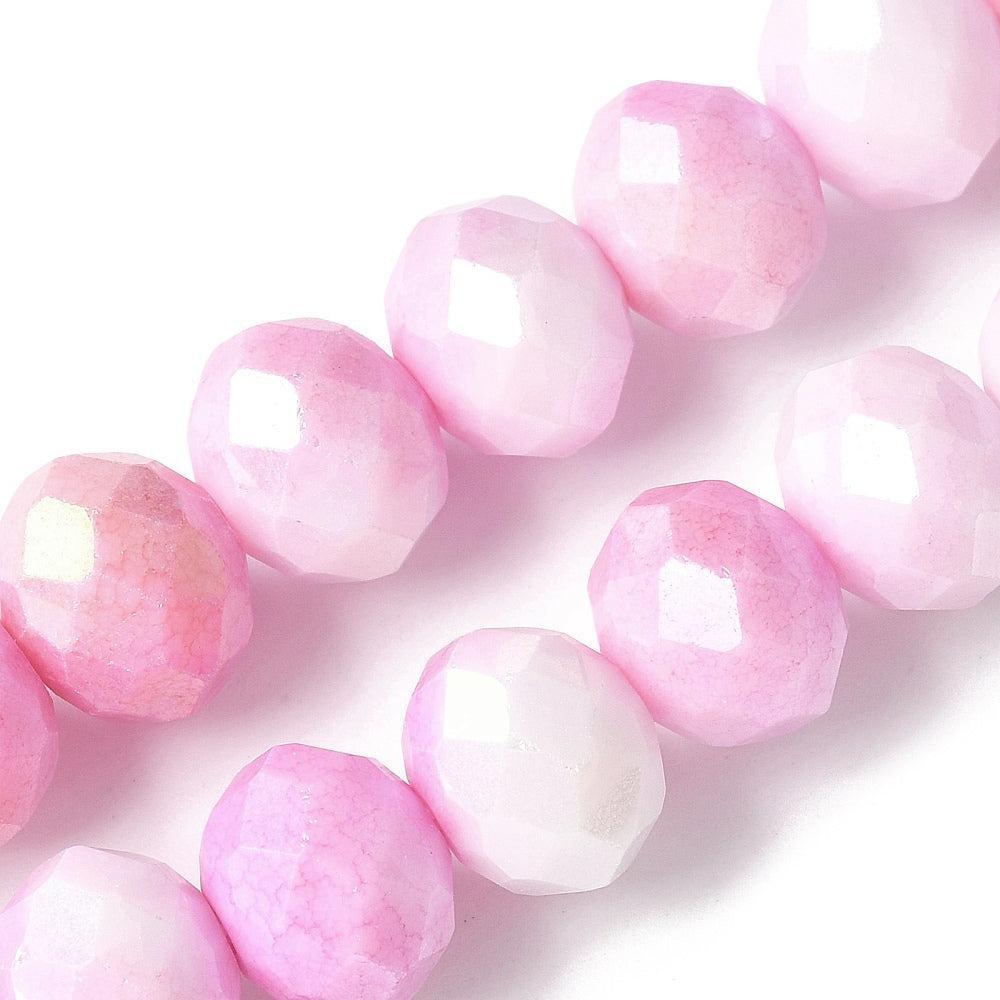 Kralen lampwork faceted rondelle roze 10mm- per stuk-Kralen-Kraaltjes van Renate