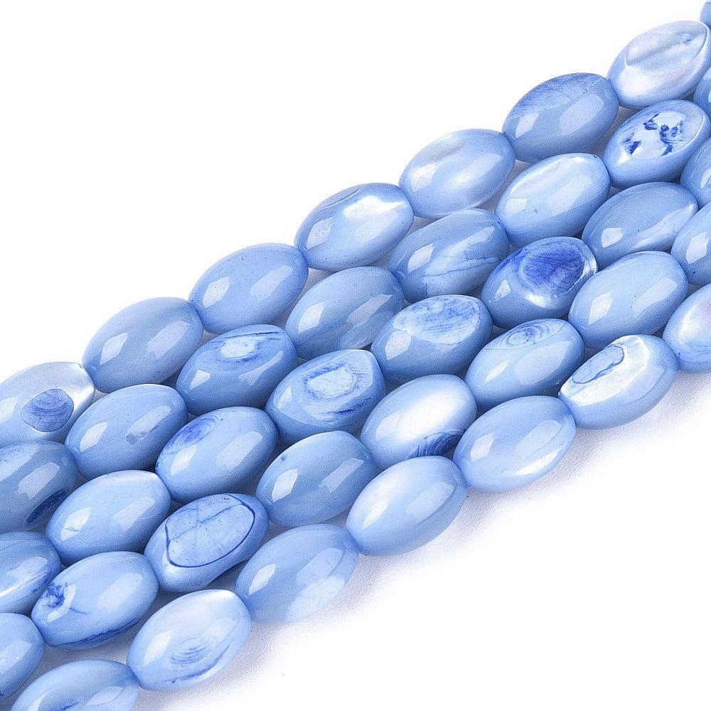 Kralen schelp blauw rice 8,5mm - per 10 stuks-bedels-Kraaltjes van Renate