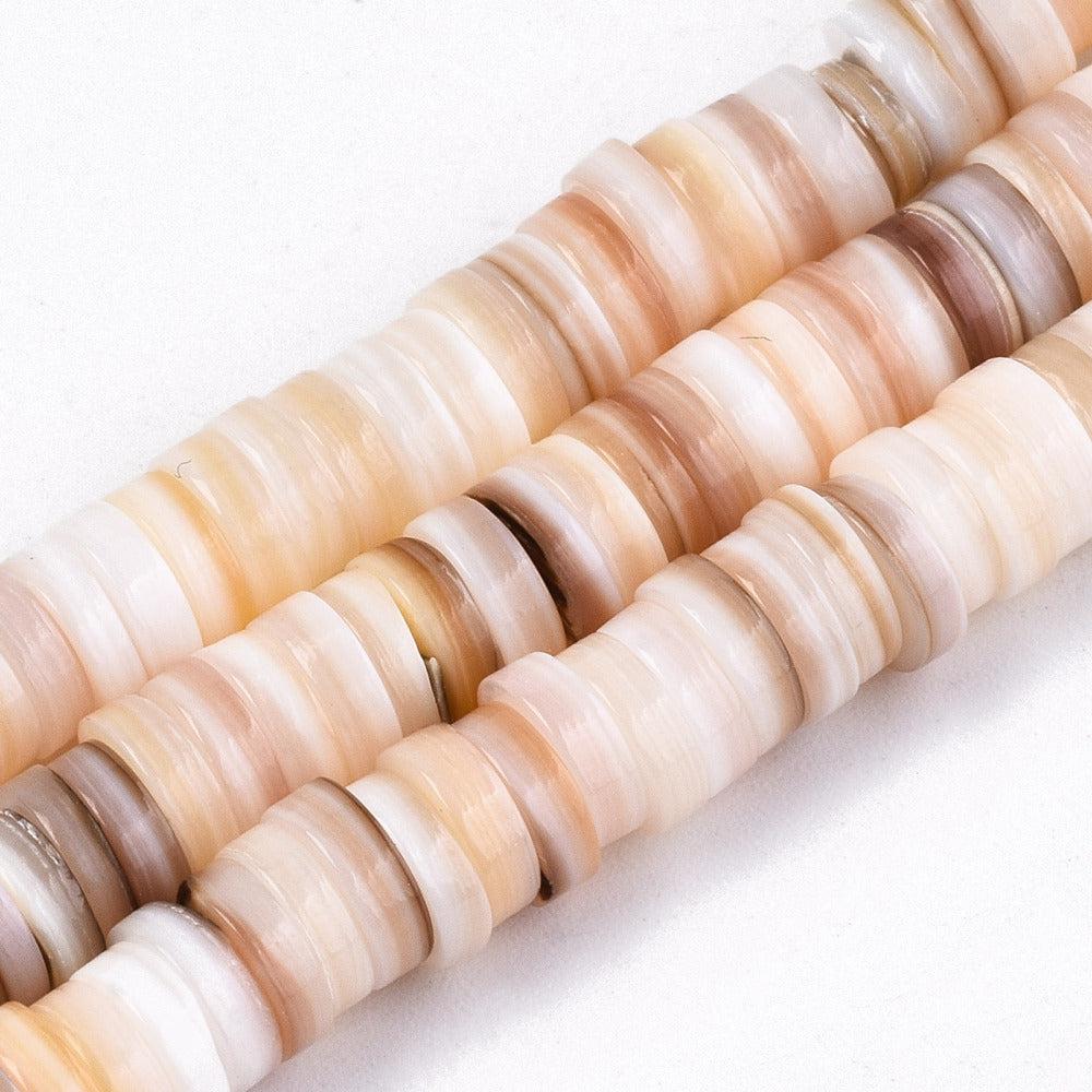 Kralen schelp disc beige 6x2mm- ±50 stuks-bedels-Kraaltjes van Renate
