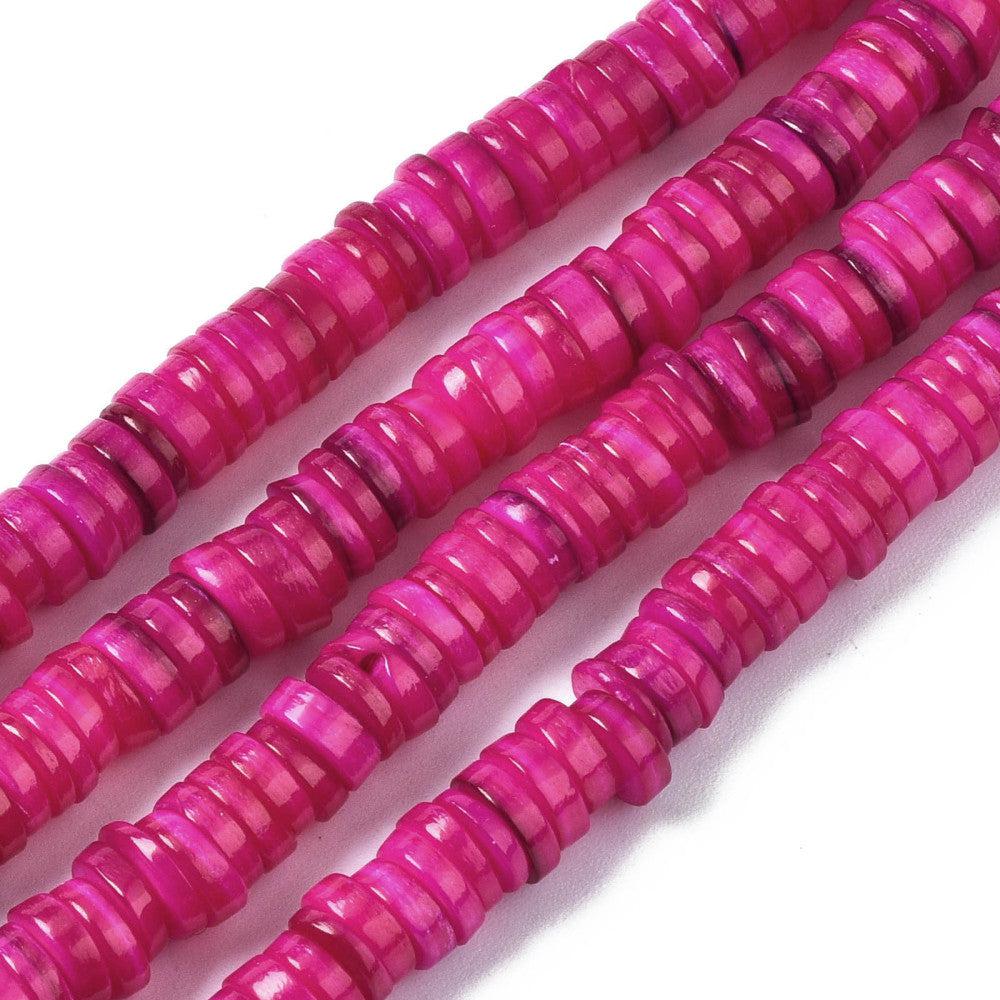 Kralen schelp disc fuchsia 6x2mm- ±50 stuks-bedels-Kraaltjes van Renate