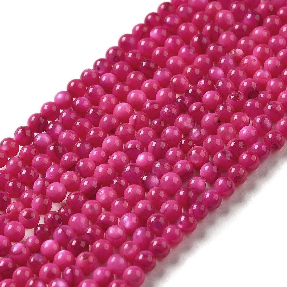 Kralen schelp zoetwater rond 4mm Donker roze- 9,5cm-Kralen-Kraaltjes van Renate