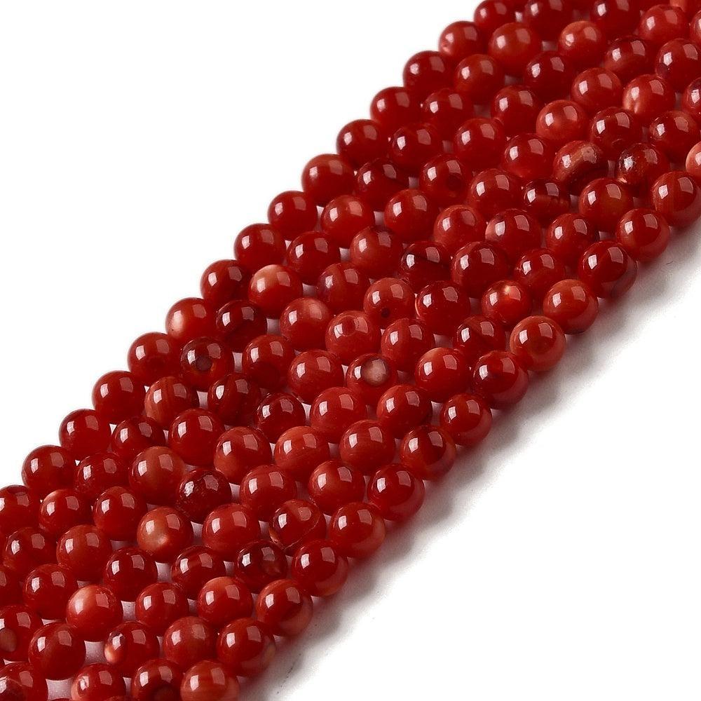 Kralen schelp zoetwater rood 4mm- per 9,5cm-Kralen-Kraaltjes van Renate