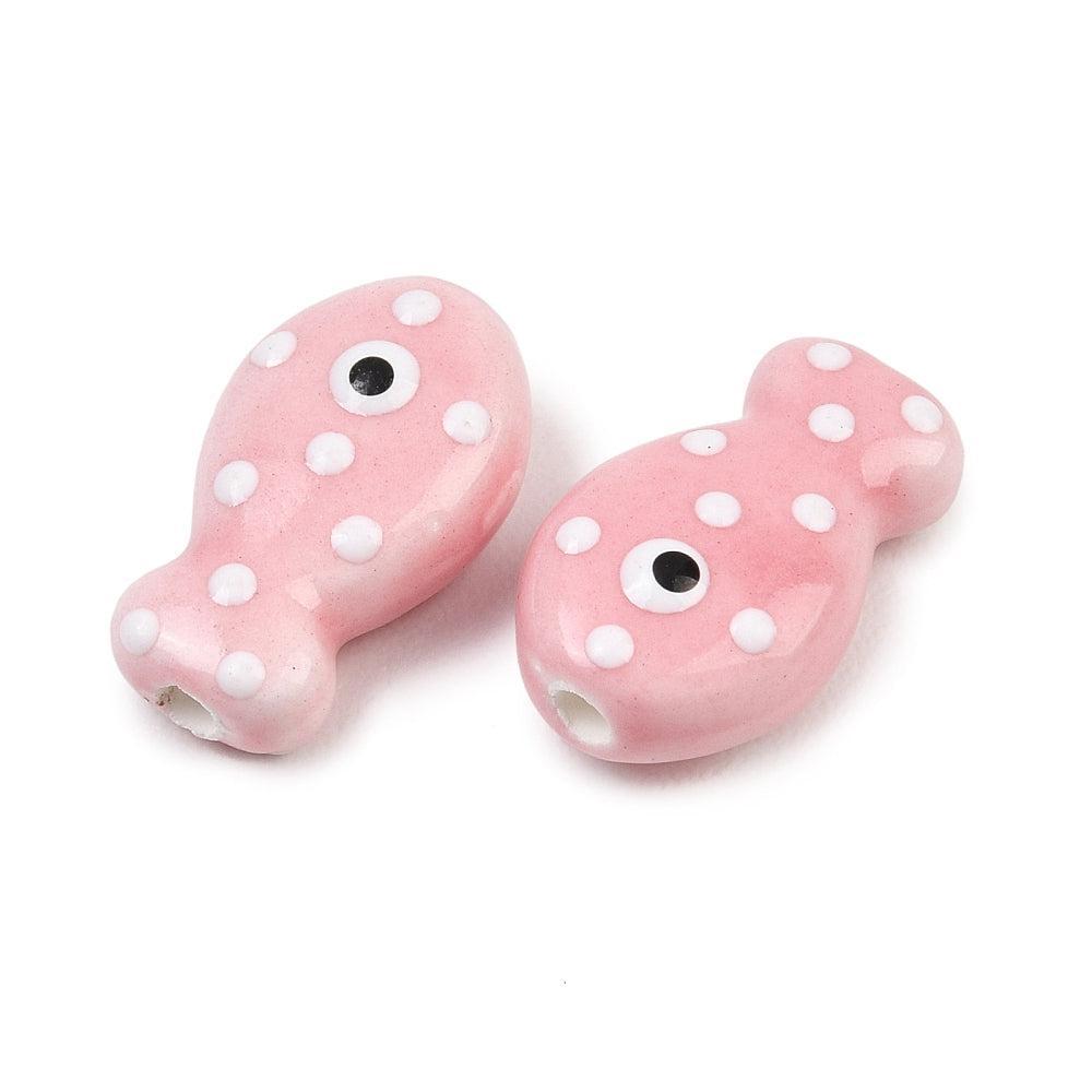 Kralen vis Porselein handmade Pearl Pink 19mm - per stuk-Kralen-Kraaltjes van Renate