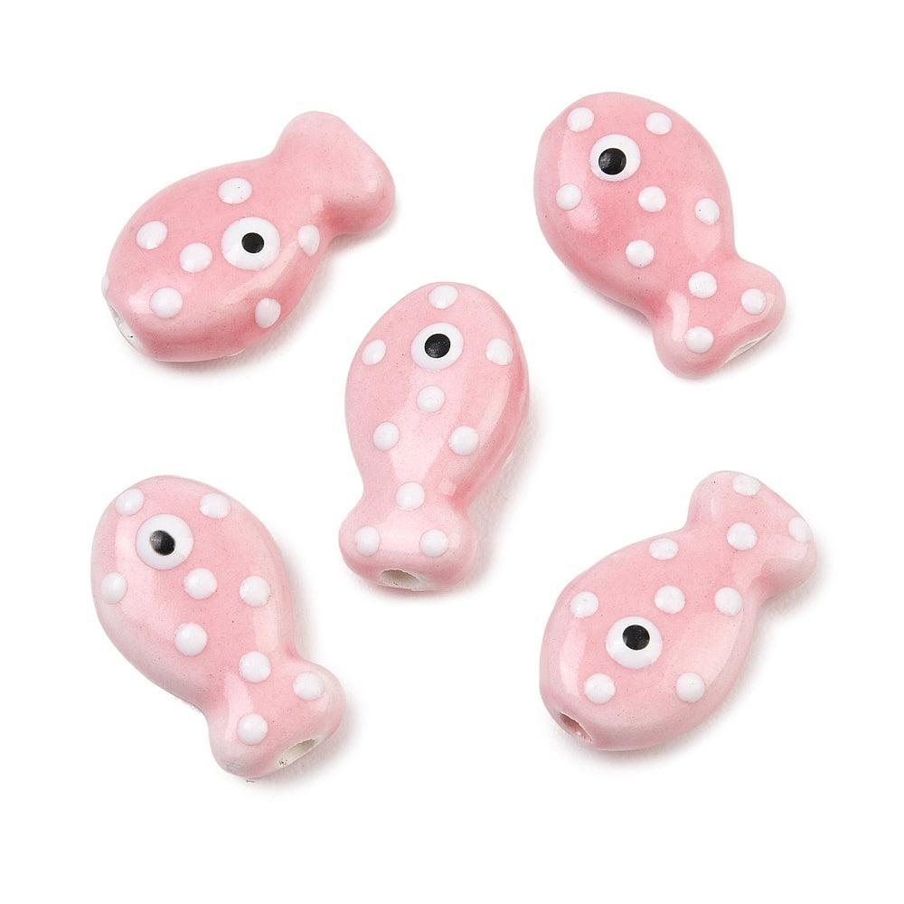 Kralen vis Porselein handmade Pearl Pink 19mm - per stuk-Kralen-Kraaltjes van Renate