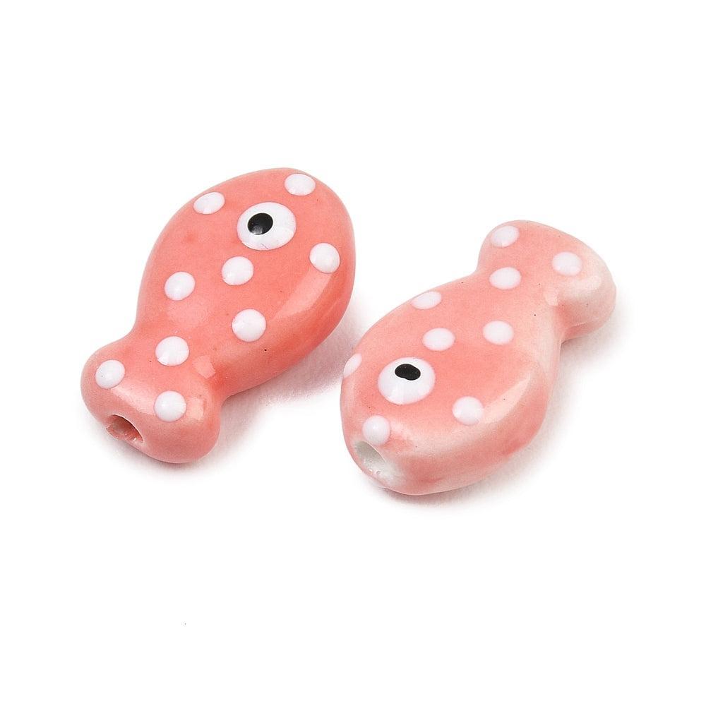 Kralen vis Porselein handmade Pink 19mm - per stuk-Kralen-Kraaltjes van Renate