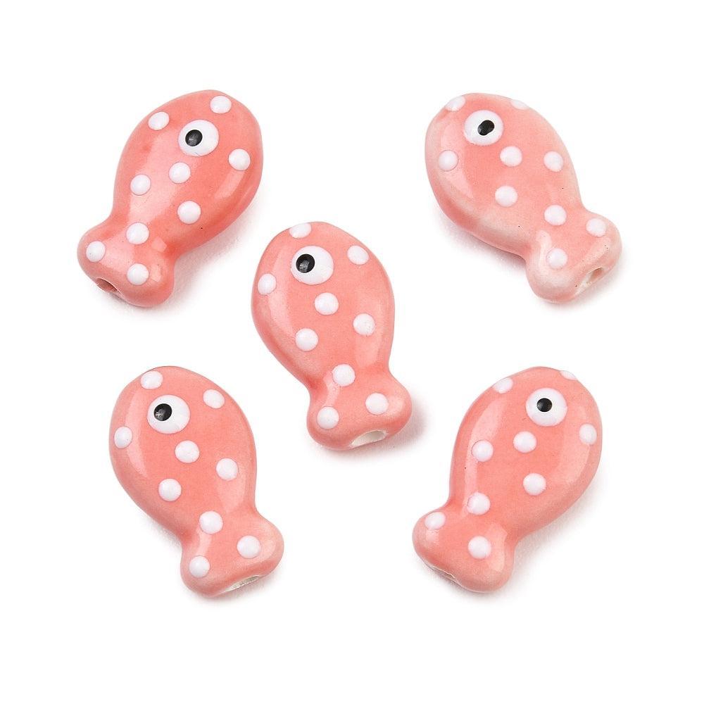 Kralen vis Porselein handmade Pink 19mm - per stuk-Kralen-Kraaltjes van Renate