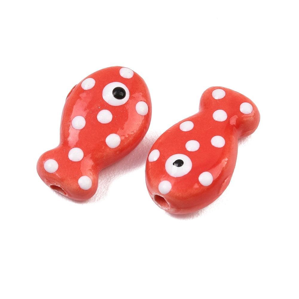 Kralen vis Porselein handmade Rood 19mm - per stuk-Kralen-Kraaltjes van Renate