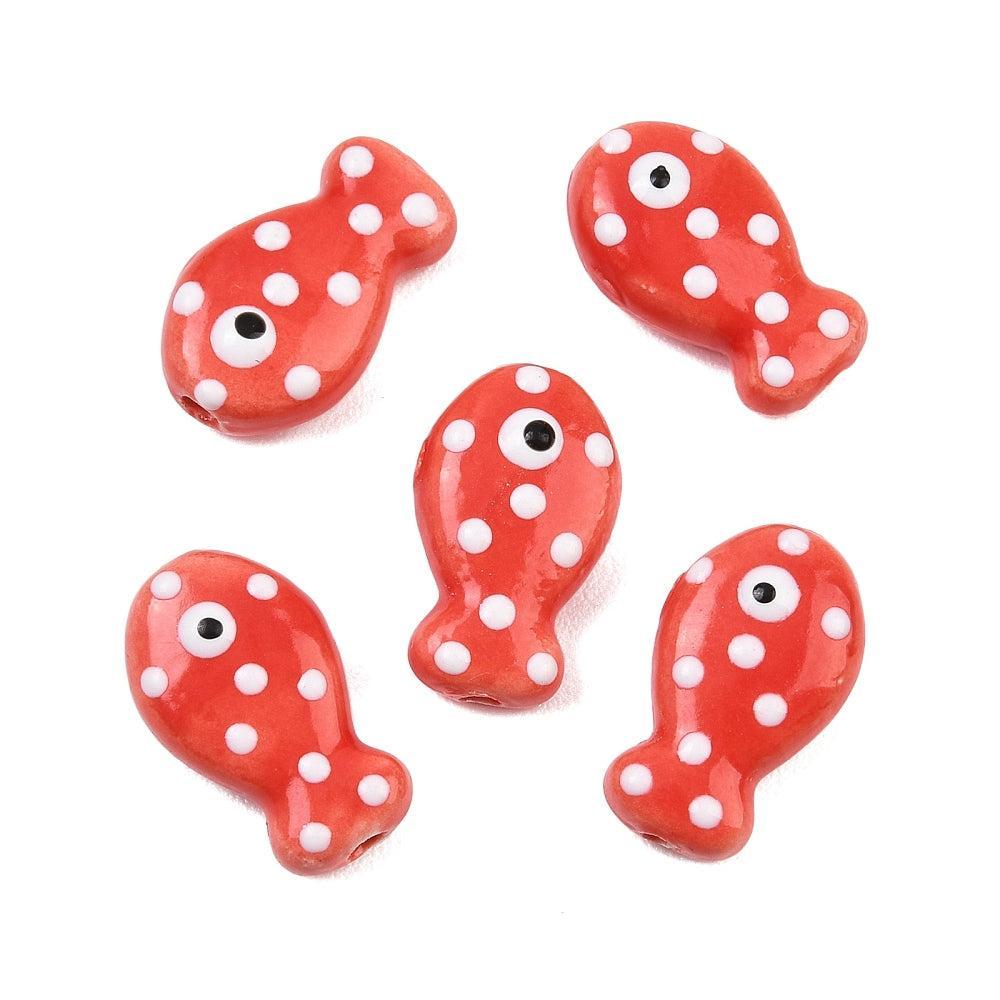 Kralen vis Porselein handmade Rood 19mm - per stuk-Kralen-Kraaltjes van Renate