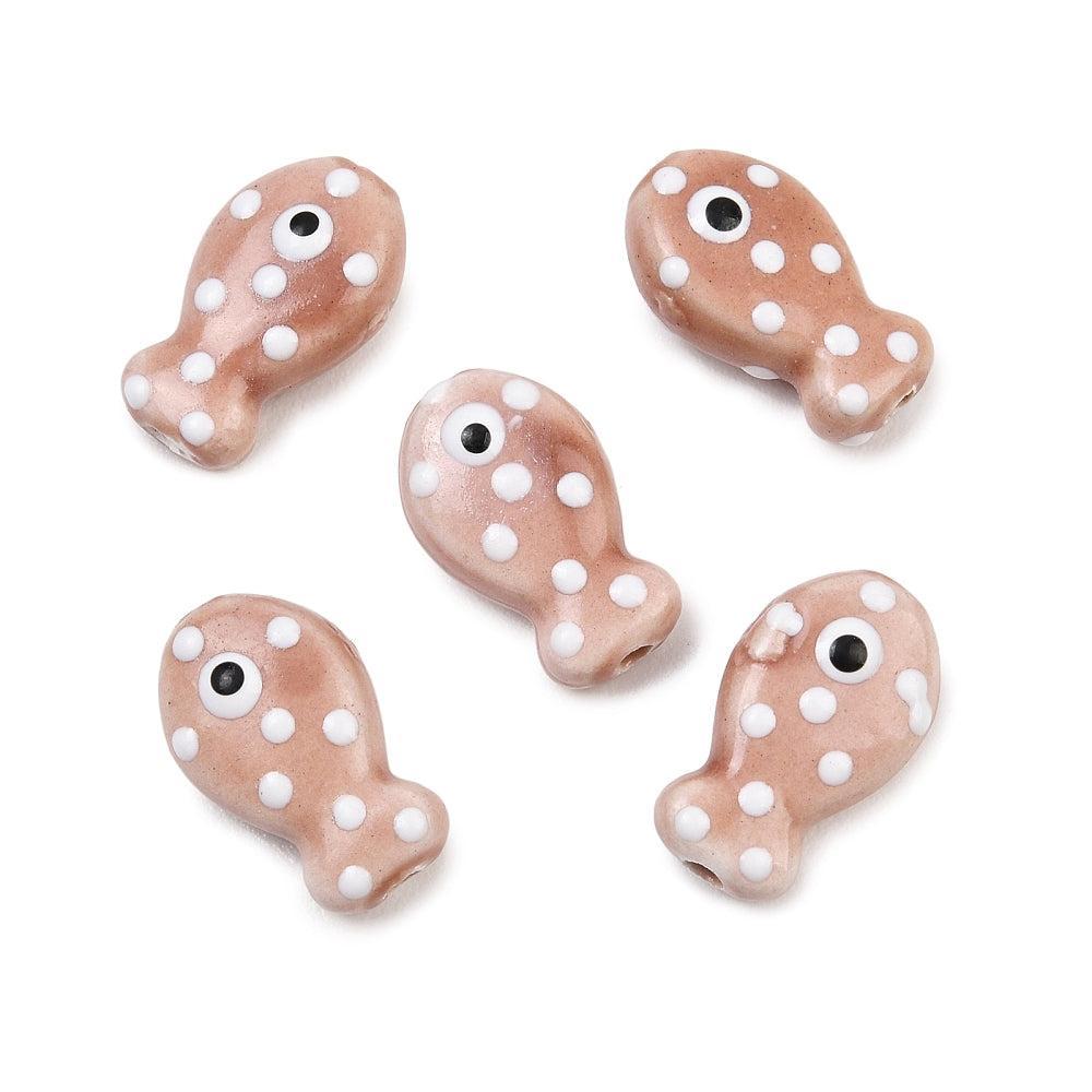 Kralen vis Porselein handmade Rosy Brown 19mm - per stuk-Kralen-Kraaltjes van Renate