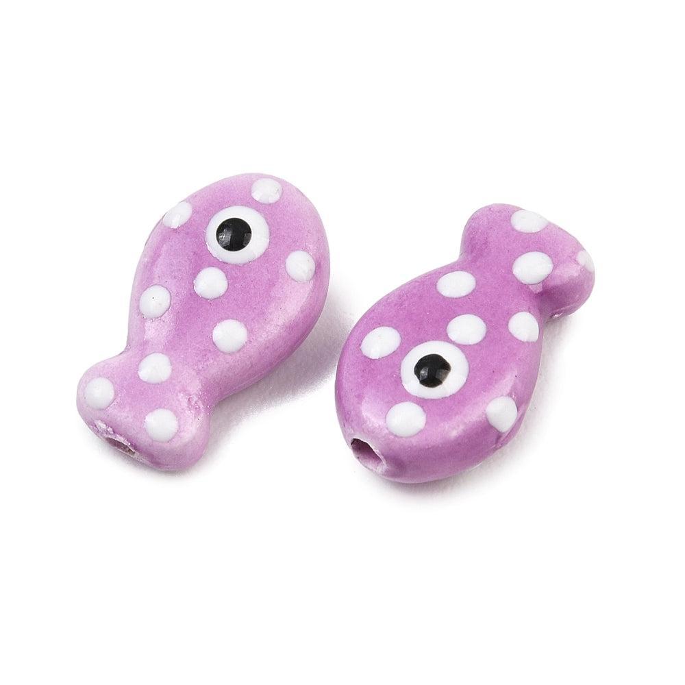 Kralen vis Porselein handmade Violet 19mm - per stuk-Kralen-Kraaltjes van Renate
