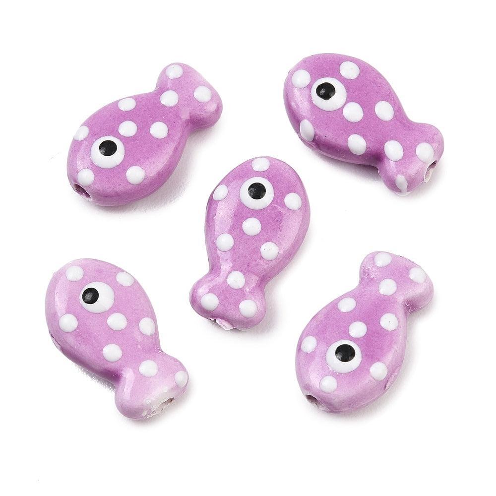 Kralen vis Porselein handmade Violet 19mm - per stuk-Kralen-Kraaltjes van Renate
