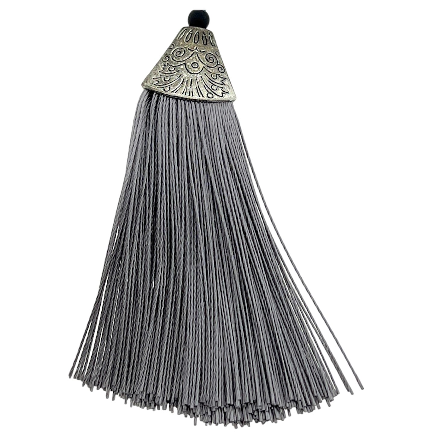 Kwast met sierlijke kap zilver/grijs 80x11mm-bedels-Kraaltjes van Renate