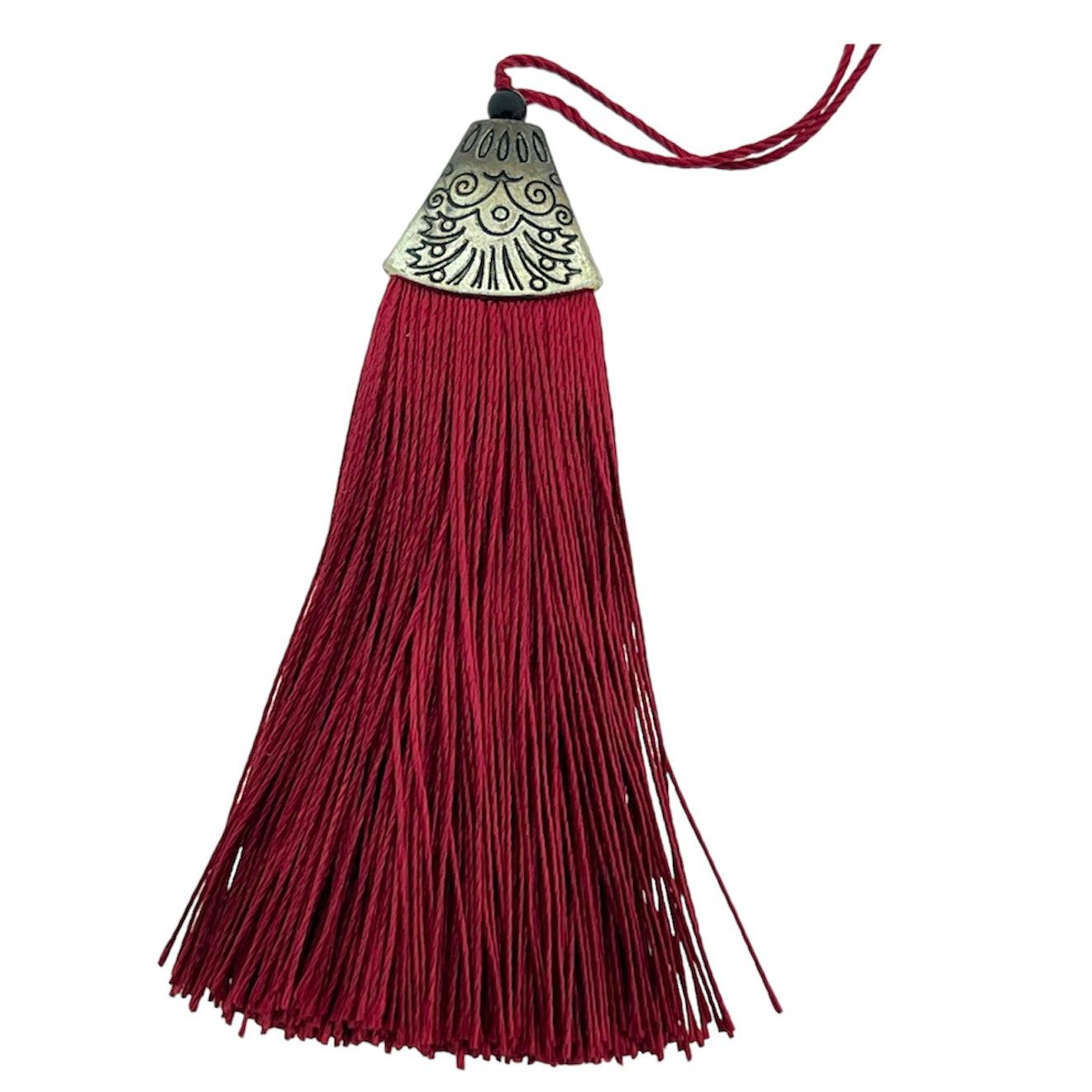Kwast met sierlijke kap zilver/rood 80x11mm-bedels-Kraaltjes van Renate