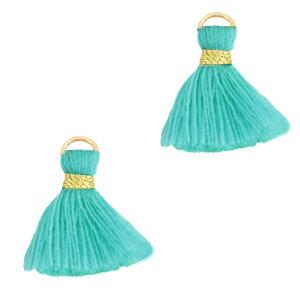 Kwastje Gold-Turquoise blue 15mm-Kraaltjes van Renate