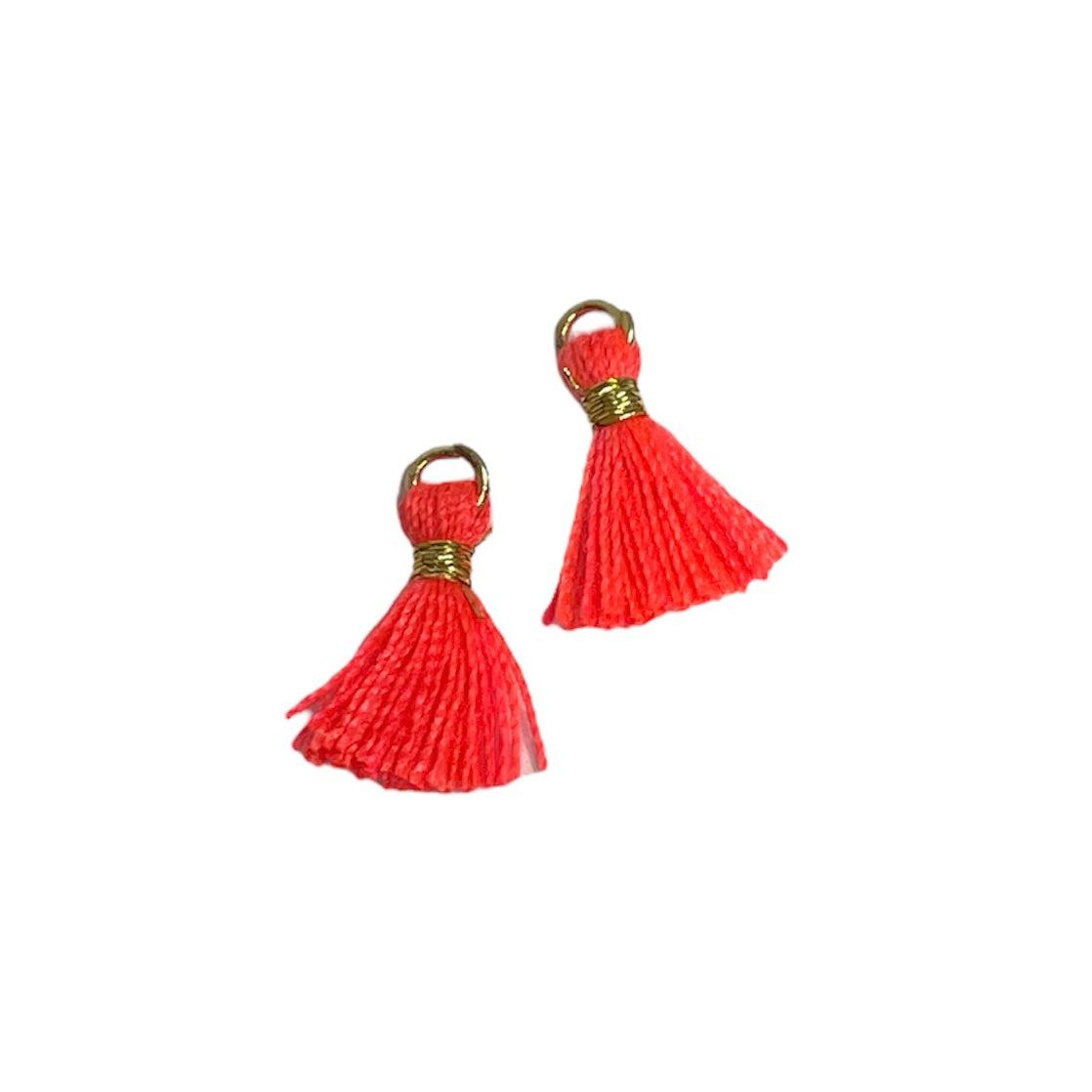 Kwastje mini neon pink/goud 10x3mm- per 2-bedels-Kraaltjes van Renate