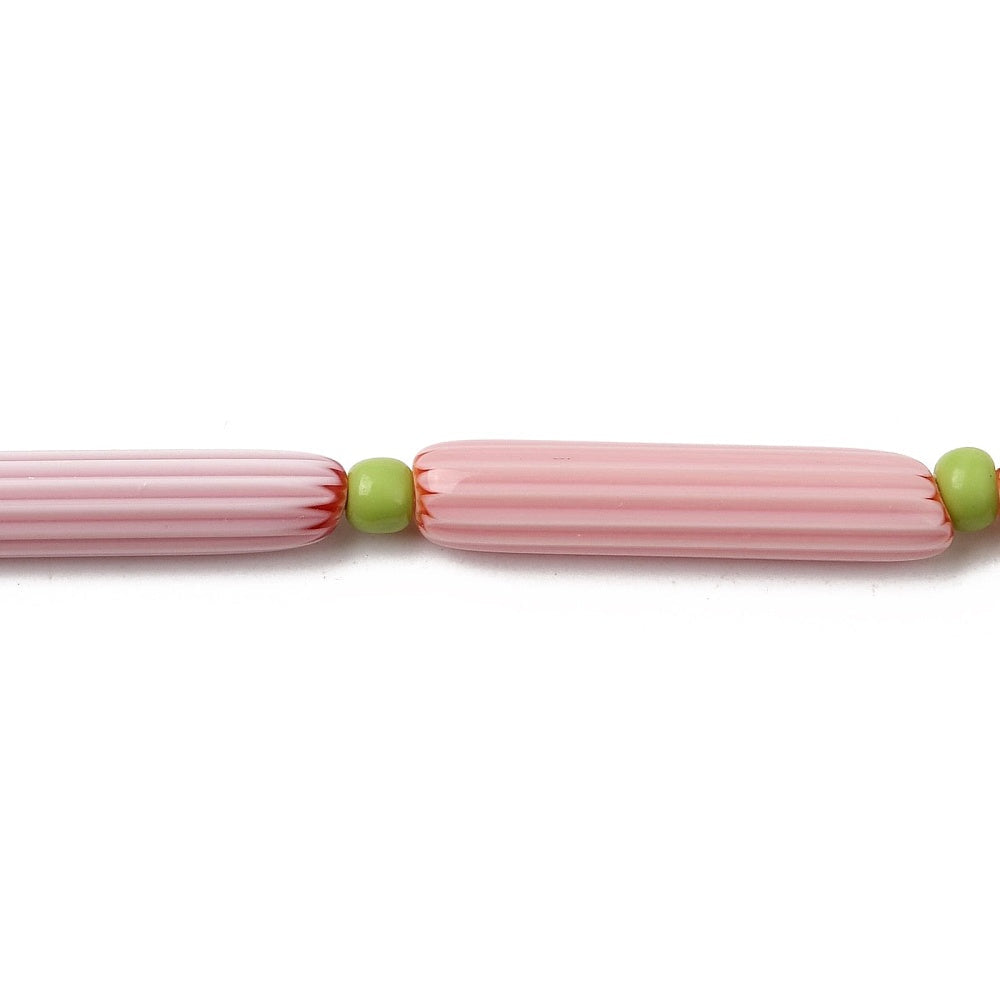 Glaskraal Emaille Ovaal Roze Wit Tube 29mm - per stuk