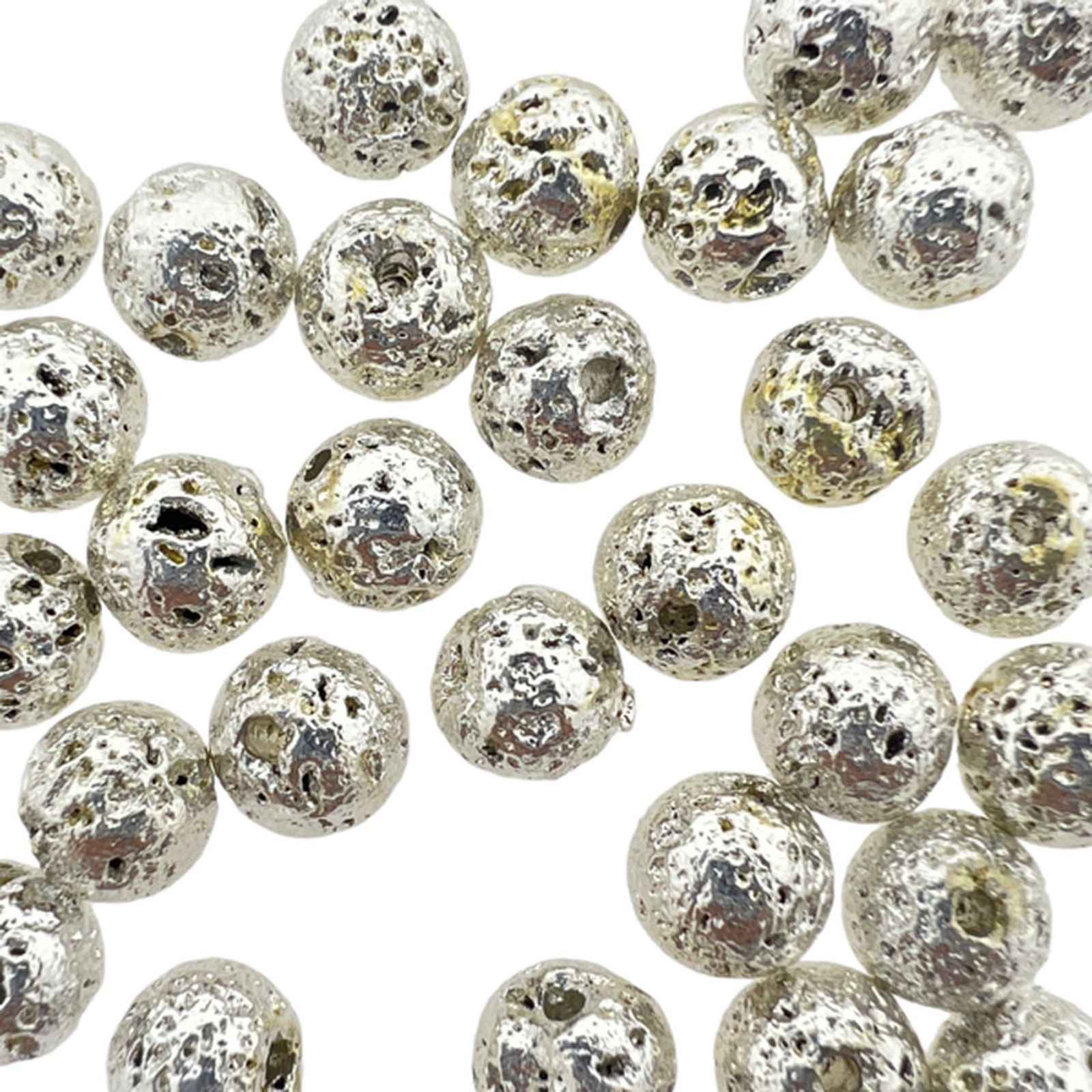 Lavasteen kraal silver plated 6mm - 10 stuks-Kralen-Kraaltjes van Renate