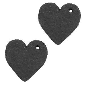 Leer hanger hart klein Vintage black 25mm-Kraaltjes van Renate
