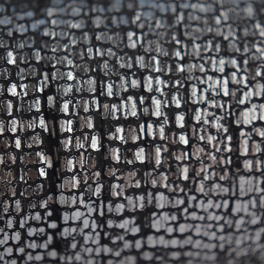 Leer plat nappa snake zwart zilver 5mm - prijs per cm-Kraaltjes van Renate