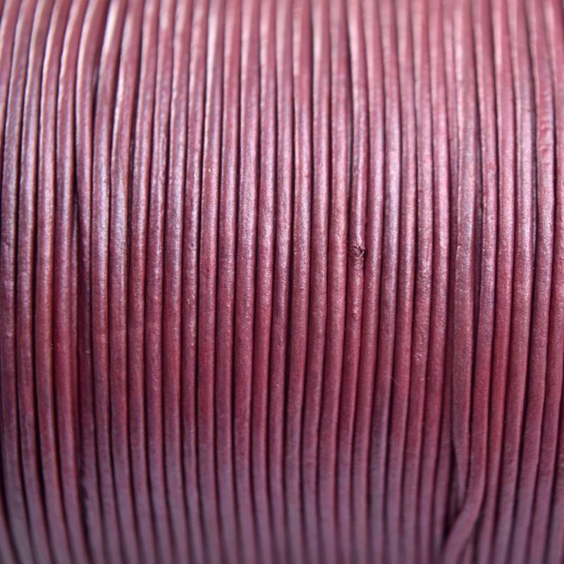 Leer rond fuchsia paars parelmoer 1mm - per meter-Kraaltjes van Renate