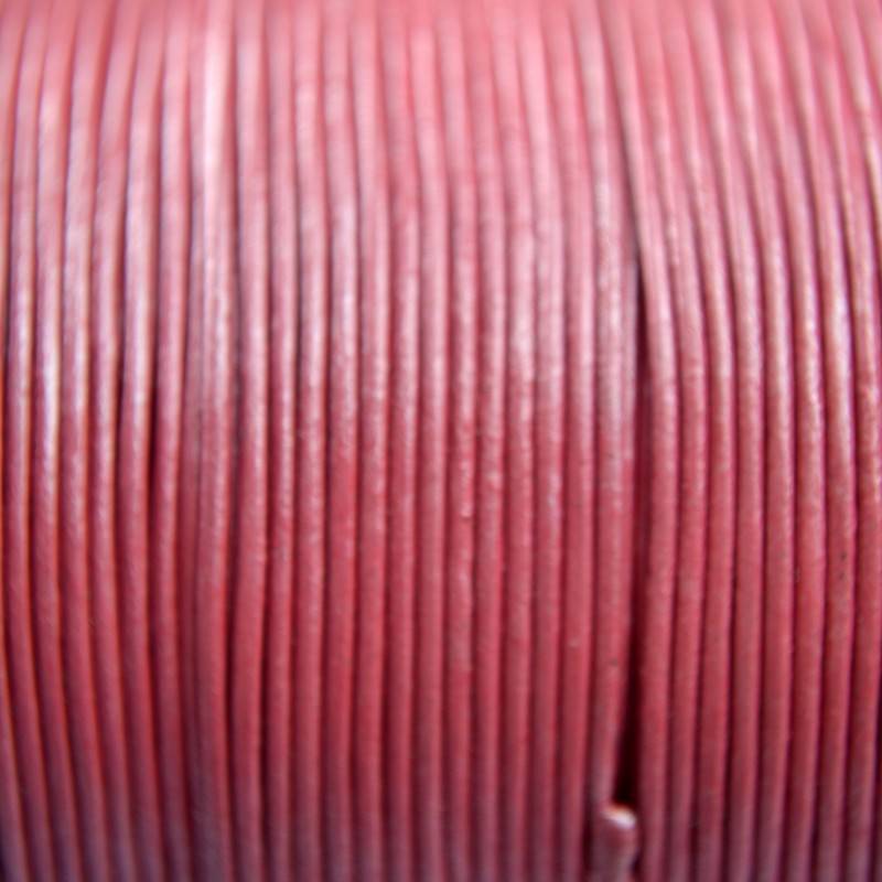 Leer rond fuchsia roze parelmoer 1mm - per meter-Kraaltjes van Renate