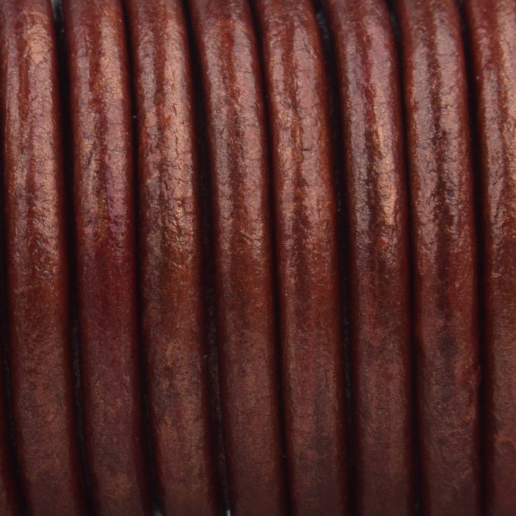 Leer rond ruby rood metallic 3mm - prijs per meter-Kraaltjes van Renate