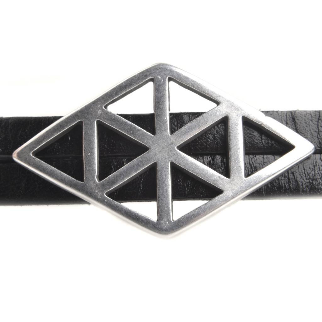 Leerschuiver Ø10x2mm geometrische ruit Zilver DQ 35x20mm-Kraaltjes van Renate