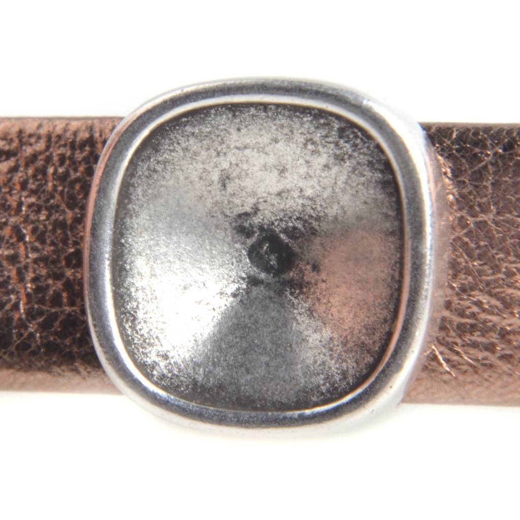 Leerschuiver Ø10x2mm vierkant swarovski Zilver DQ-Kraaltjes van Renate
