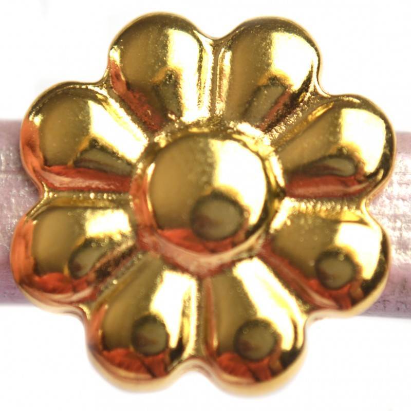 Leerschuiver Ø10x6mm bloem metaal goud DQ 20mm-Kraaltjes van Renate