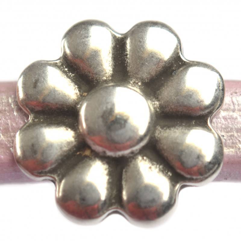 Leerschuiver Ø10x6mm bloem metaal zilver DQ 20mm-Kraaltjes van Renate