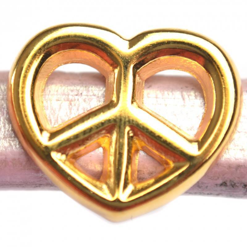 Leerschuiver Ø10x6mm hart peace metaal goud DQ 19x16mm-Kraaltjes van Renate