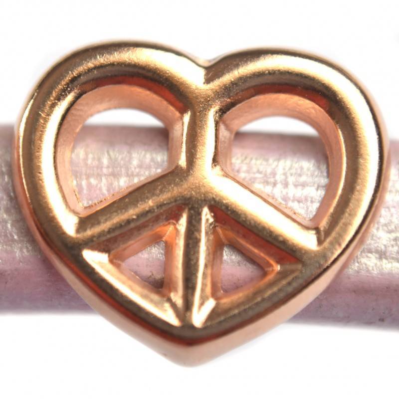 Leerschuiver Ø10x6mm hart peace metaal roségoud DQ 19x16mm-Kraaltjes van Renate