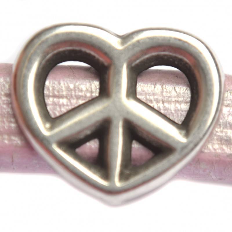 Leerschuiver Ø10x6mm hart peace metaal zilver DQ 19x16mm-Kraaltjes van Renate
