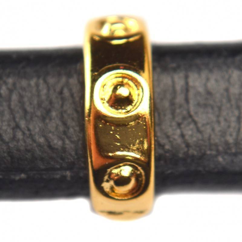 Leerschuiver Ø10x6mm metaal goud DQ 4x14mm-Kraaltjes van Renate