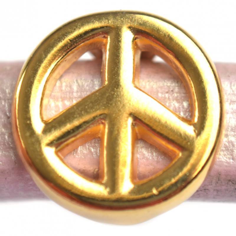 Leerschuiver Ø10x6mm peace metaal goud DQ 15mm-Kraaltjes van Renate