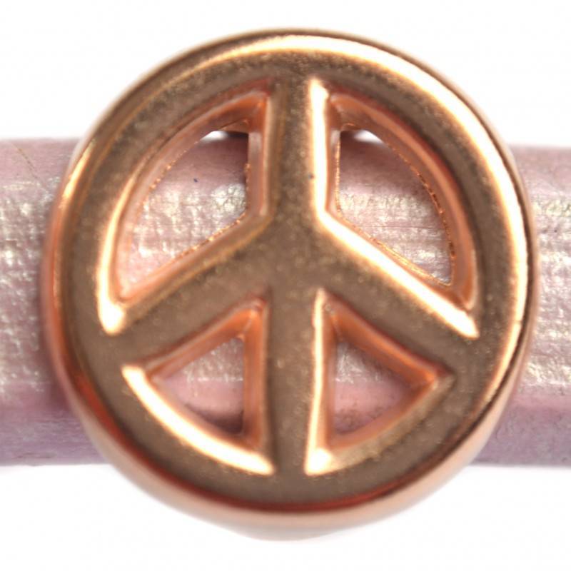 Leerschuiver Ø10x6mm peace metaal roségoud DQ 15mm-Kraaltjes van Renate