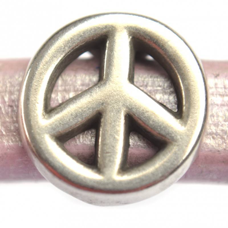Leerschuiver Ø10x6mm peace metaal zilver DQ 15mm-Kraaltjes van Renate