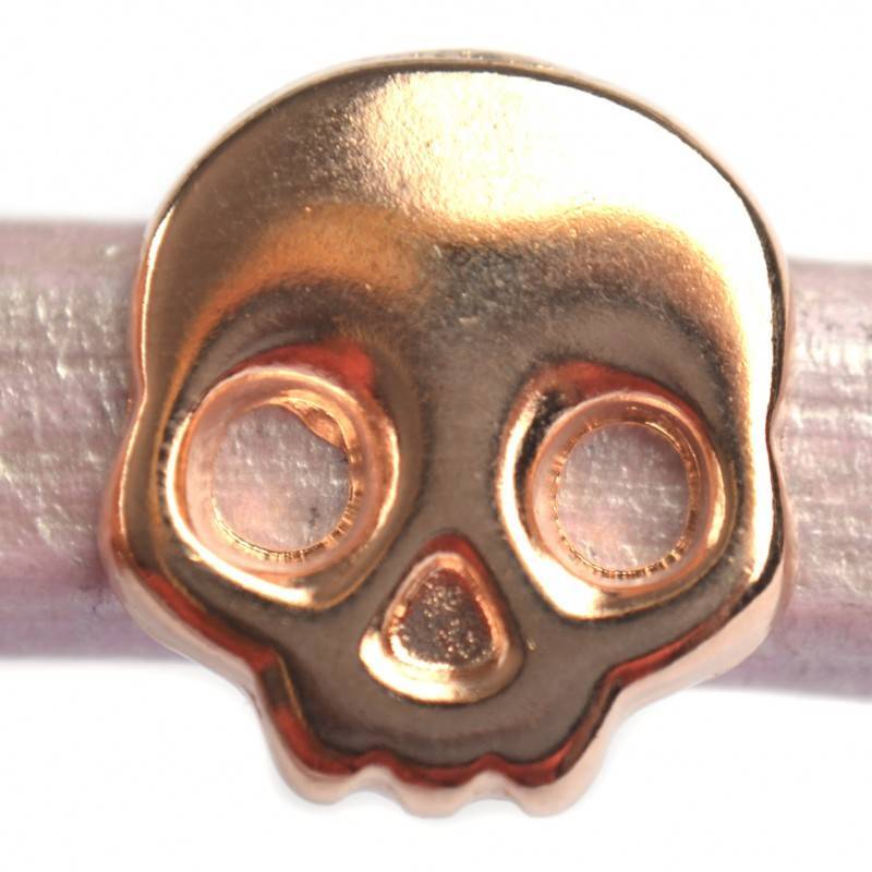Leerschuiver Ø10x6mm skull metaal roségoud DQ 17mm-Kraaltjes van Renate