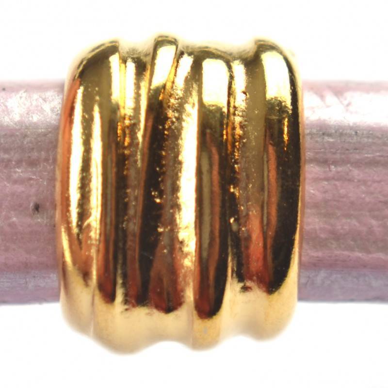 Leerschuiver Ø10x6mm strepen metaal goud DQ 11x15mm-Kraaltjes van Renate