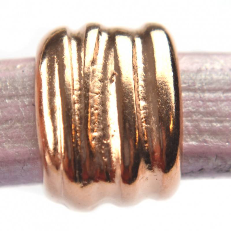 Leerschuiver Ø10x6mm strepen metaal roségoud DQ 11x15mm-Kraaltjes van Renate