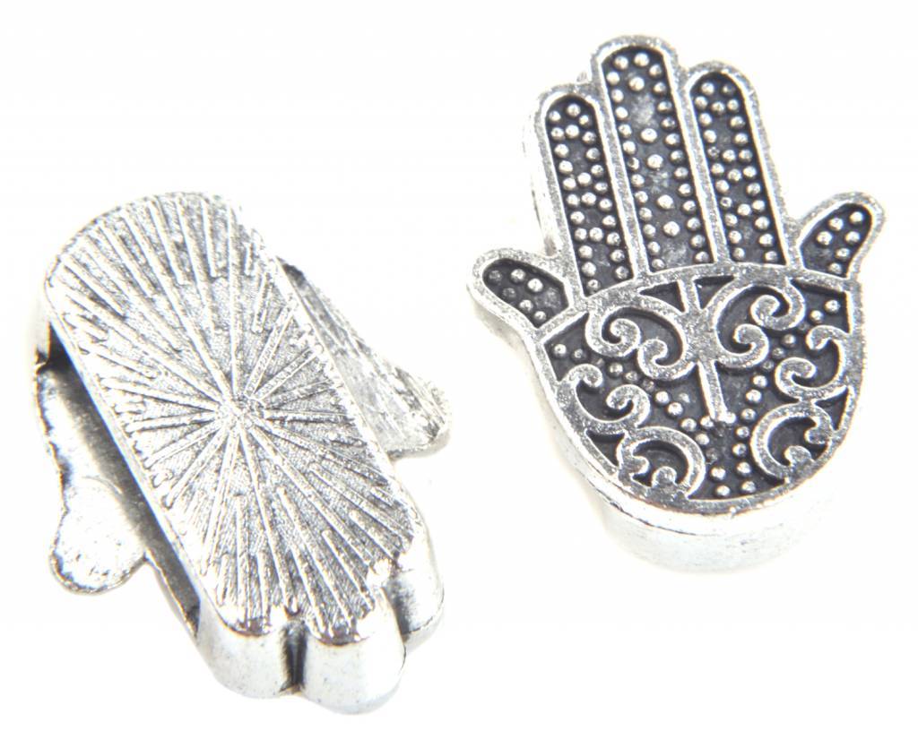 Leerschuiver Ø11x3mm Hamsa hand Zilver 18x14mm-Kraaltjes van Renate