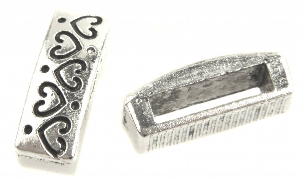 Leerschuiver Ø11x3mm hartjes Zilver 16x6mm-Kraaltjes van Renate