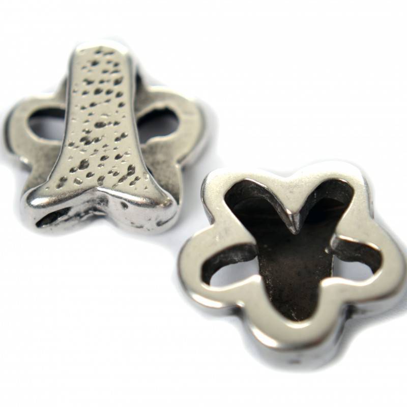 Leerschuiver Ø13x2mm zilver DQ 20x23mm leer metaal bloem-Kraaltjes van Renate