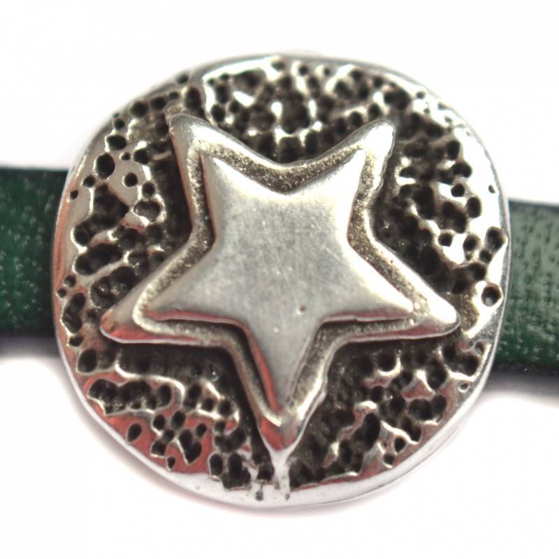 Leerschuiver Ø6x2mm ster metaal zilver DQ 12mm-Kraaltjes van Renate
