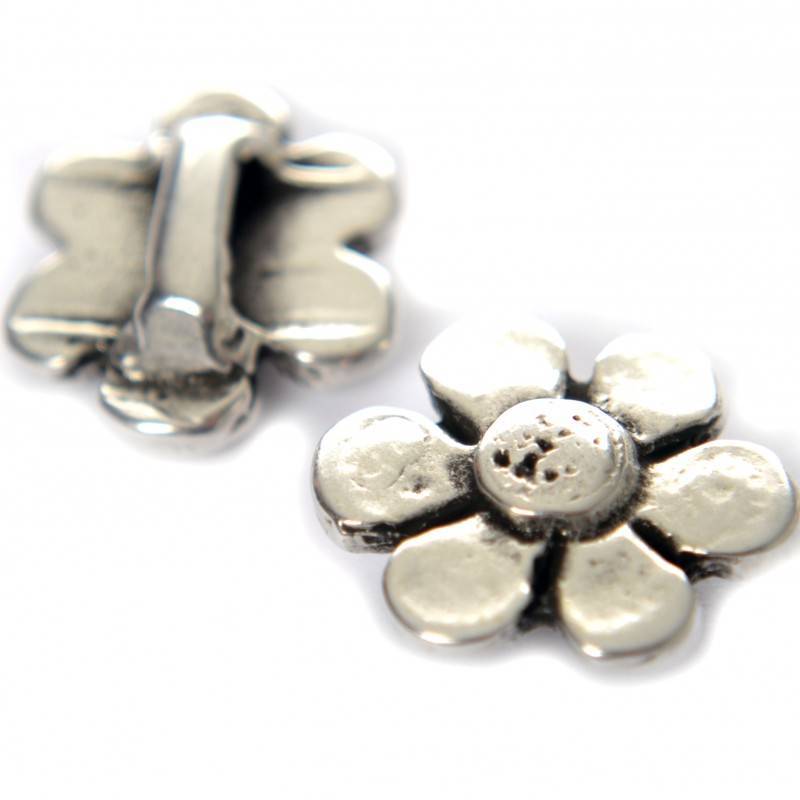 Leerschuiver bloem Ø10x2mm leer metaal zilver DQ 21mm-Kraaltjes van Renate